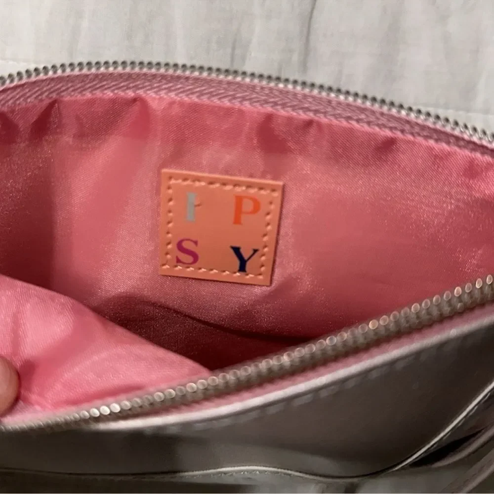 IPSY Pink Rose Gold Metallic White Gray Marble Faux Leather Makeup Cosmetic Bag